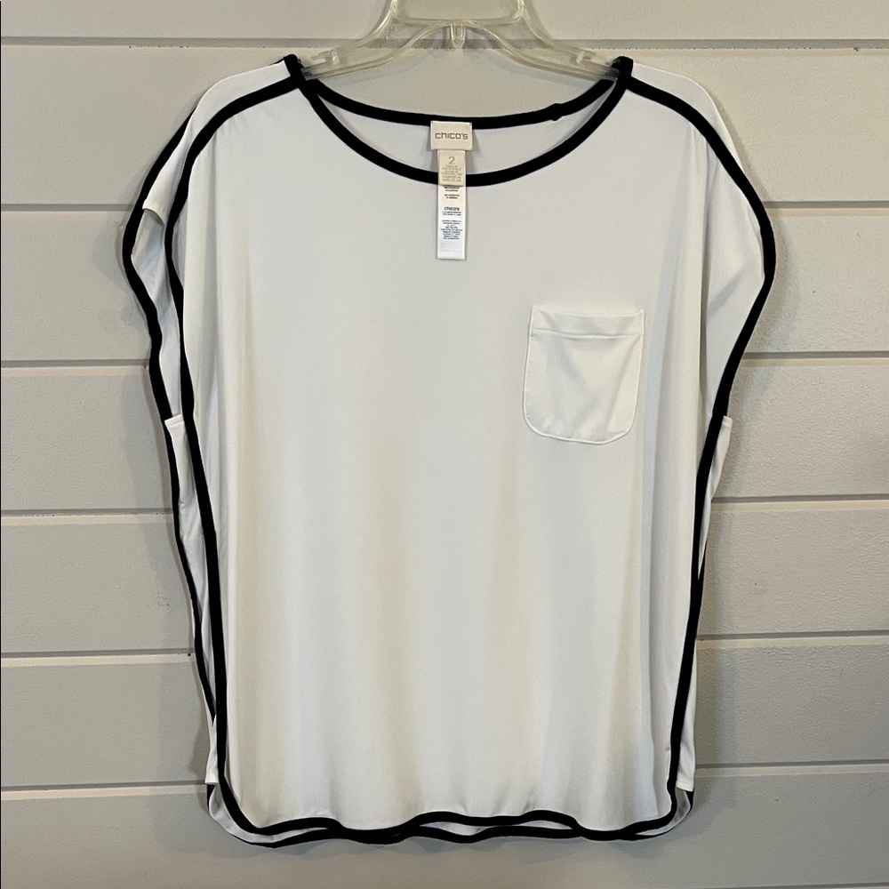Chico's White Blouse with Black Trim Size 2